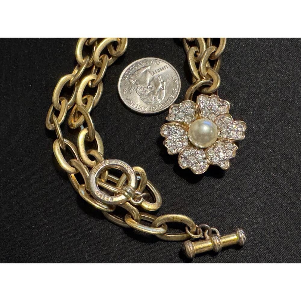 Vintage Nolan Miller 18in Gold Tone Rhinestone Flower Necklace - Picture 4 of 6